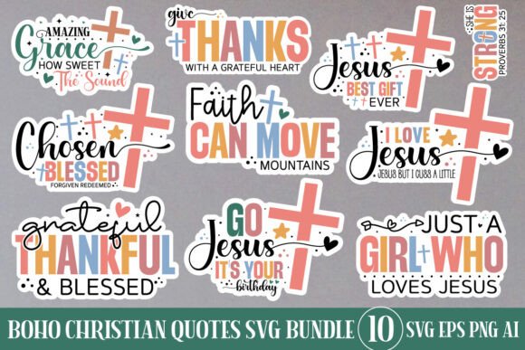 Boho Christian Sticker SVG: Graphics & T-Shirt Designs