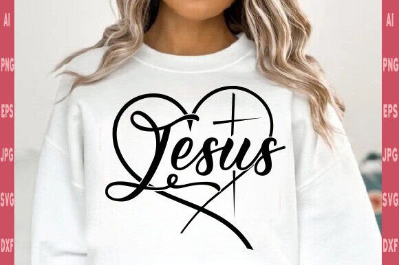 Jesus Svg Heart Cross Graphics for T-Shirt Designs