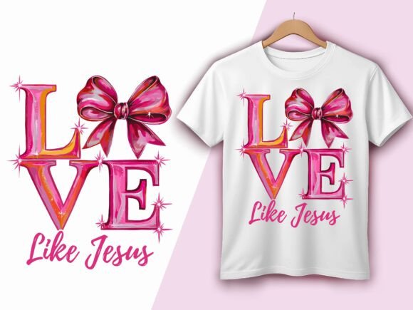 Love Like Jesus Pink Glitter Bow: Graphics & T-Shirt Designs